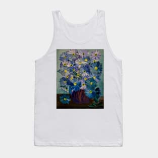 Blue flowers bouquet in a metallic copper turquoise vase Tank Top